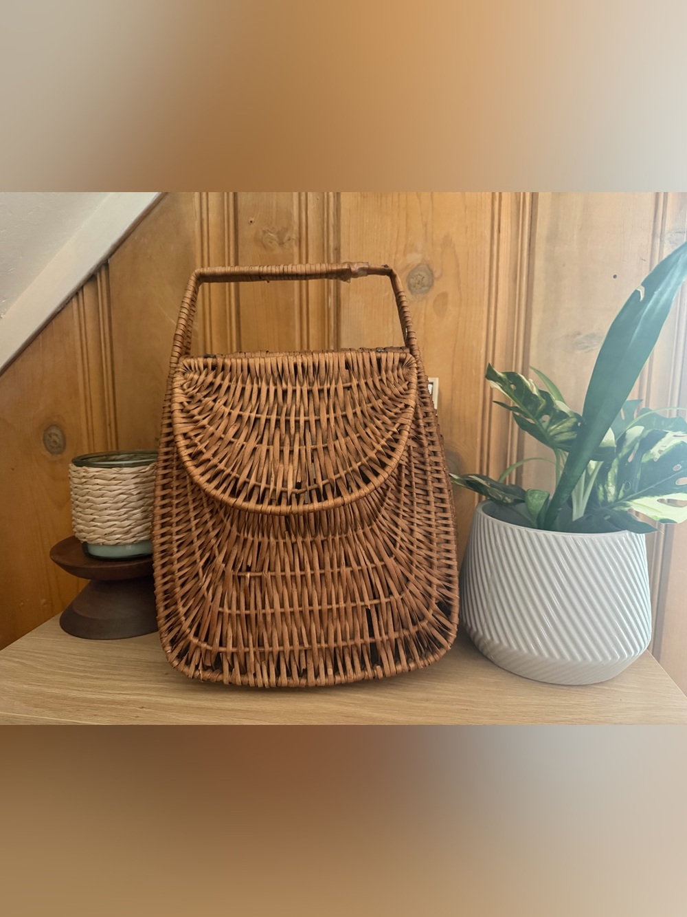 Vintage Woven Rattan Basket Bag - Brown